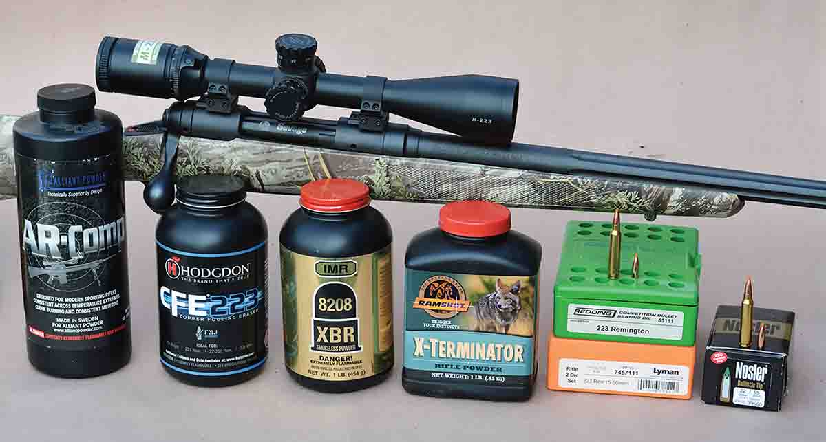 Brian used a Savage Model 10 Predator Hunter Max with a 22-inch barrel to develop high-performance .223 Remington handloads.